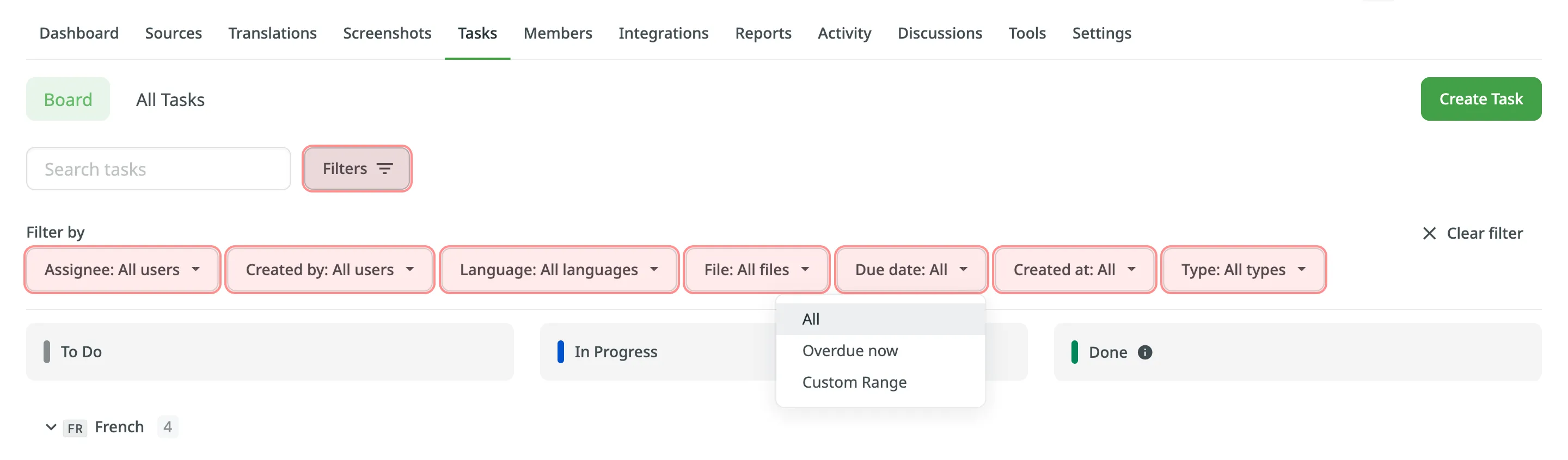 Filtering Tasks